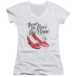 Wizard of Oz Ruby Slippers Juniors' Sheer Fitted V-Neck T Shirt, 2X-Large