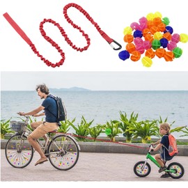 TeTupGa Bicycle Tow Rope Belt Strap Mountain Bike Parent-Child Pull Reflective Traction Portable Outdoor MTB Elastic Bicycle For Adult Kids Children (Red+Bike Spoke Beads)