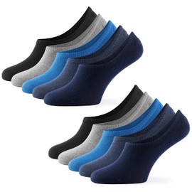 Mat and Vic's Mens Invisible No Show Low Cut Socks(10 Pair Pack) Cotton Classic Comfortable Breathable (UK 12-15 / EU 47-50, Jeans Colours)