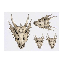 4 x 'Dragon Skull' Temporary Tattoos - Water Resistant, Skin-Safe, Non-Toxic Transfers, Mixed Sizes (TO00071830)