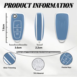 TOOMUME Car Key Cover, TPU Case - Fit Ford Focus Fiesta Kuga Transit, Protective Flip Key Fob Case
