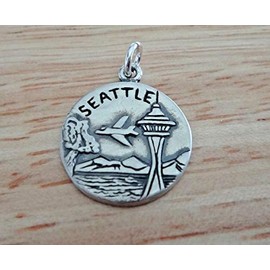 1 Sterling Silver 16mm Seattle City of Goodwill Space Needle Washington Charm - Jewelry Making DIY Crafting Charm Beads for Bracelets