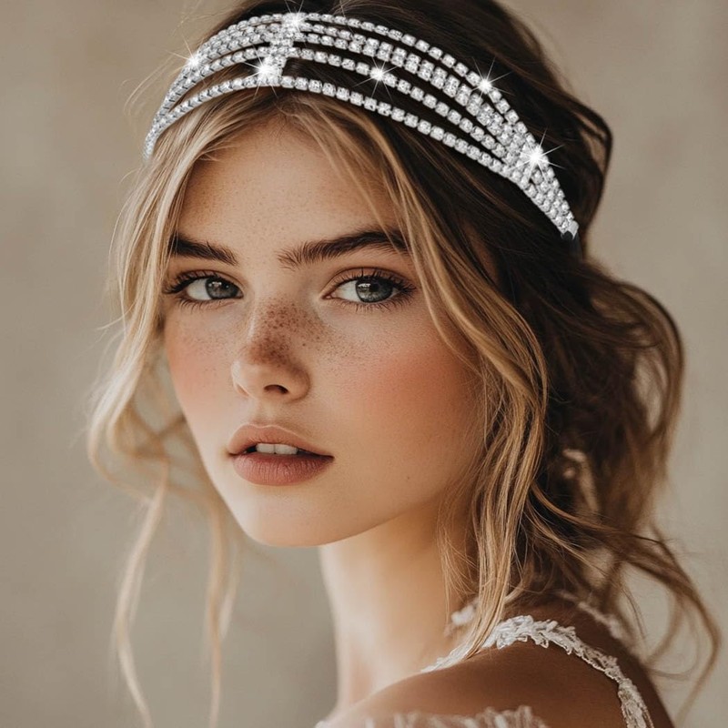 Bafuny Silver Rhinestone Headband Bling Crystal Hairband Bride Head Band