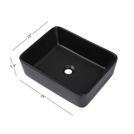 Kichae Vessel Sink Rectangular - 19"x15" Modern Bathroom Rectangle Above Matte Black Porcelain Ceramic Vessel Vanity Sink Art Basin