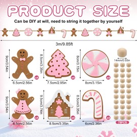 Mindsoft 2 Pcs Pink Christmas Felt Garlands 9.8 ft Gingerbread Banners Xmas DIY Candy Peppermint Jingle Bread Man House Hanging Decor for Wall Mantel Christmas Tree Holiday Party Decorations