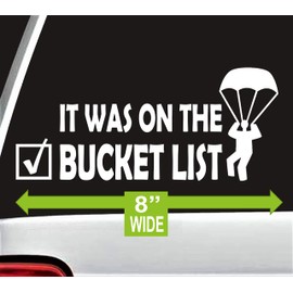 Skydiving Bucket List Parachute Decal Sticker for Car Window 8.0 Inch BG 331