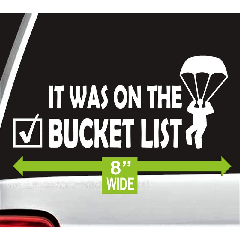 Skydiving Bucket List Parachute Decal Sticker for Car Window 8.0