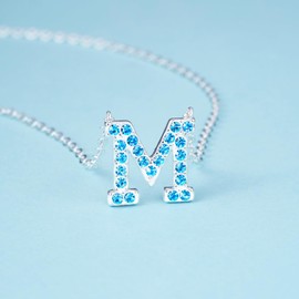 Dixbix Women Initial Letter M Necklaces,Initial M Birthstone Necklace Jewelry Gifts for Women (M September-Sapphire Blue)