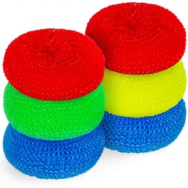 DecorRack 6 Mesh Scourers, Premium Non-Scratch Plastic Scourers, Stain Removing Cleaning Scrubber, for Kitchen Garage Bathroom (Pack of 6)
