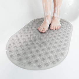 HITSLAM Oval Bathtub Mat Non Slip, 27x15 Inch Bubble Bath Tub Mat for Bathroom, Machine Washable Shower Mat with Suction Cups and Drain Holes, Grey