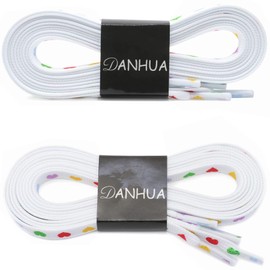DANHUA Colored Flat Shoe laces: 2 Pair White Colorful Heart Printed Shoelaces for Sneakers boot 31 inch