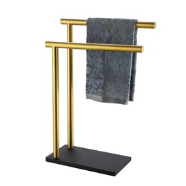JQK Hand Towel Holder Stand Brushed Gold, Modern Tree Rack Free Standing for Countertop with 12 Inch 2 Bars, 304 Stainless Steel Golden, HTT172-BG