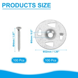 PATIKIL 1-1/4 Insulation Washers, 100 Set 32mm Metal Foam Board Fasteners Perforated Plaster Washers with Screw Galvanized Steel for Foam Board Fixing Fastening Wall