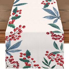 RUSPEPA Christmas Table Runner with Berry Design Linen Table Runner for Holiday Use, Kitchen, Dining, Decoration, Party Table - 13 x 72 Inches - Berry
