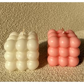 Scented Bubble Candle – Soy Candles for Home Decor, Decorative Candle Set, Cube Bubble Candles, Handmade Decorative Candle (Pink and White - 2 pcs)