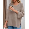 Tankaneo Women's Oversized Sweaters Casual 3/4 Long Sleeve Crewneck Ribbed
