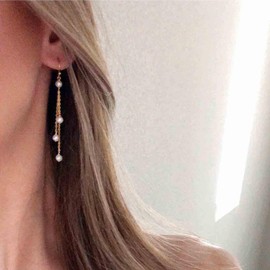 Xmsrn Vintage Pearl Drop Earrings Boho Pearl Earrings Gold Long Chain Dangle Earrings Pearl Dangle Earrings for Women