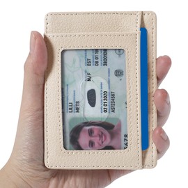 Travelambo Front Pocket Minimalist Leather Slim Wallet RFID Blocking Medium Size(Litchi Beige)