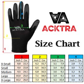 ACKTRA 12 Pairs, Safety Work Gloves Polyurethane (PU) Coated, Grey Polyester Grey Coating, Ultra-Thin and Light, EN388 3121X, Multipurpose, Unisex, Bulk Pack WG002, X-Small