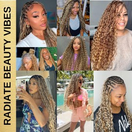 Syrenlore Highlighted Multi-Blonde Braiding Human Hair for Boho Knotless Braids, Ombre 27/613 Curly Braiding Hair Deep Wave Human Hair Bulk, No Weft Blonde Extensions 20 Inch 100G FULL BULK