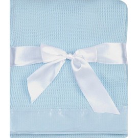 Quadow Thermal Waffle Weave Baby Blanket with Satin Nylon Trim (Blue)