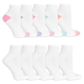 Fruit of the Loom Women's Everyday Active Sport Ankle Socks (10 Pack), White Assorted 2, 4-10