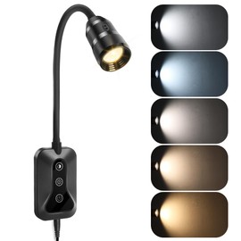 HUAEU Plug in Wall Mounted Reading Light, Book Light for Reading at Night, Reading Light for Books in Bed, 5 Color & Brightness Dimmable, Type-C Output, Flexible Gooseneck, Headboard Lamp for Bed