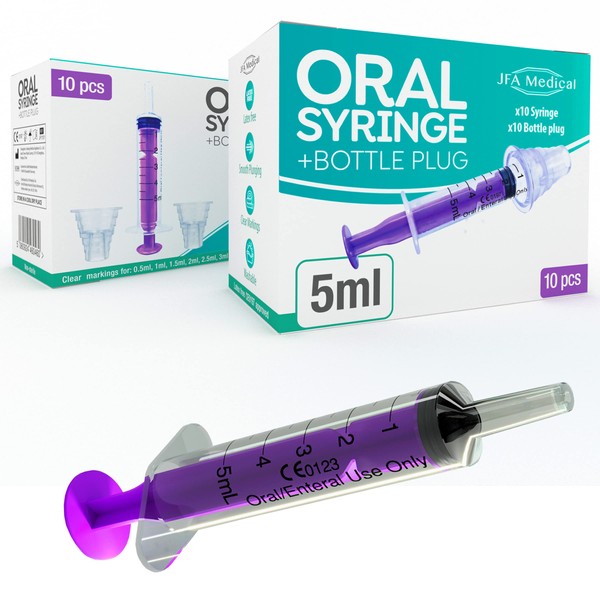 JFA Medical 5ml Oral Medicine Syringe and Bottle Plug, Box