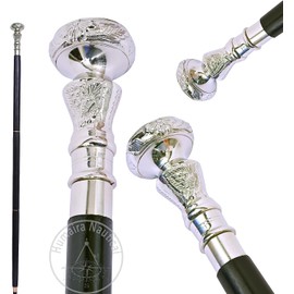 Vintage Antique Walking Cane Wooden Walking Stick Silver Brass Handle Knob Gift