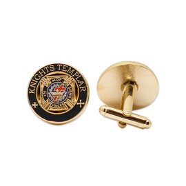 Knights Templar Masonic Cuff Link Pair - [Black & Gold][3/4'' Diameter]