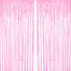 Pink Tinsel Foil Fringe Curtains Decorations - Girls 1st Birthday Party Baby Shower Wedding Party Photo Backdrops Props Decorations,2pc