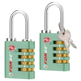 Forge Dual-Opening: Key or Combination Access Lock, TSA Approved Locks for Luggage, Pelican case, Travel, Gym, School, Stainless Steel Shackle. (Green, 2 Pk)