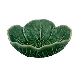 Bordallo Pinheiro Cabbage Bowl Green Set of 4 with Wine Savant Cleaning Towel Bundle Kitchen Bowls for Oatmeal, Ramen, Dessert, Snack, Pho, Salad, Soup, Pasta, Cereal Novelty Gifts 6oz Capacity