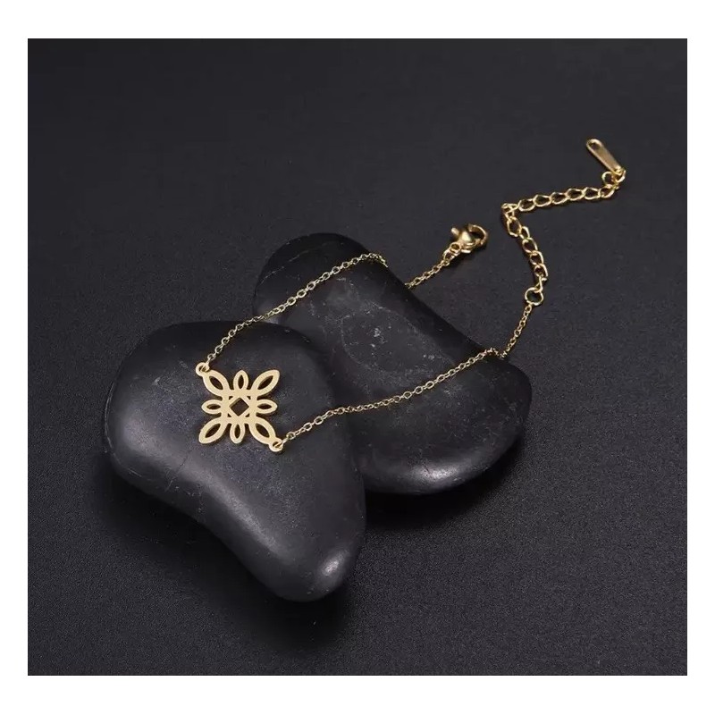 COLIBRI ALEGRE Pulsera Nudo De Bruja De Flor Dorado