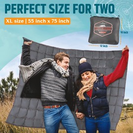 Roebury Puffy Camping Blanket Packable Vegan (Down Alternative) Compact Lightweight XL Blankets for Outdoor Cold Weather Backpacking Hiking Travel Stadium - Water-Resistant (Lava Gray)