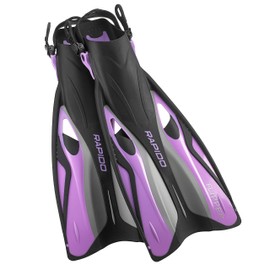 Phantom Aquatics Rapido Boutique Collection Flipper Open Heel Quick-Adjust Snorkel Fin with Snorkeling Gear Carry Bag, Lilac, s/m