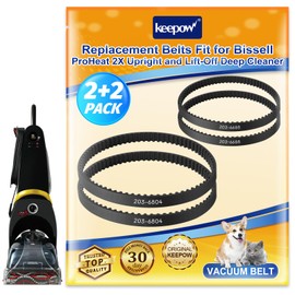 KEEPOW Replacement Belt Compatible with Bissell ProHeat 2X Upright and Lift-Off Deep Cleaner 1383, 3930, 8930, 9200, 9300, 9400, 73H5, 30K7, 94Y2, 66E12, 66Q4 Series, Part #2036804 & 2036688, 4 Pack
