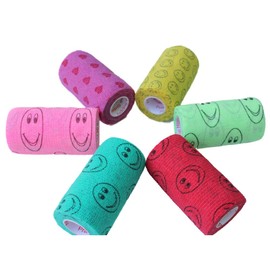 Prairie Horse Supply 4 Inch Vet Wrap Tape Bulk (Assorted Patterns) (Pack of 6) Self Adhesive Adherent Adhering Flex Bandage Grip Roll Dog Cat