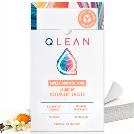 QLEAN Laundry Detergent Sheets (Travel Size 10 Loads) – Travel Laundry Detergent Sheets, Eco-Friendly Laundry Soap, HE & Standard Washer Safe, Stain Remover, Skin-Friendly - Sweet Summer Love