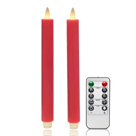 CozierGlow Flameless Vertical Stripes Taper Candles Flickering with Remote and Timer, 3D Moving Flame Taper Candle, 9 Inch Window Candle. (Holiday Red, 9in)
