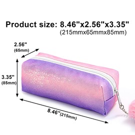 PHOGARY Glitter Preppy Pencil Case for Girls, Cute Pastel Pen Case Fluffy Zip Pull Pouch Bag Holographic Pencil Case, Sparkling School Stuff Stationery Shimmery Sequin Makeup Bag for Kids (Pink)