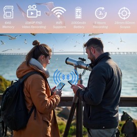 WiFi Electronic Eyepiece,Telescope and Microscope Accessories,Telescope Image HD Amplifier,2K Video Recording,Camera Recording Via App,Built-in WiFi,25mm-50mm Eyepiece (64GB w/Screen)