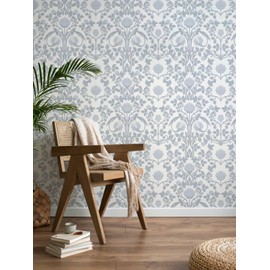 YXTII 17.3"×78.7" Blue Floral Peel and Stick Wallpaper, Damask Vintage Wallpaper for Bedroom Bathroom Self Adhesive Removable