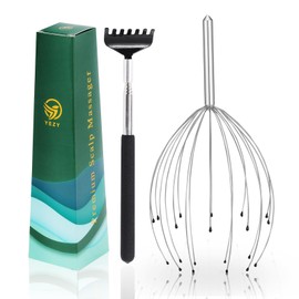 YEZY Head Massager 20 Fingers Head Scratcher Scalp Massager, Back Scratcher, Back Massager, Stocking Stuffers for Head Massage Back Massage (Silvery)