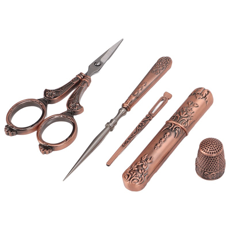 Embroidery Scissors Kit Red Ancient European Retro Style Stainless Steel