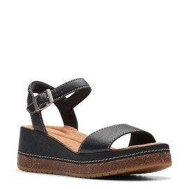 Clarks Women's Kassanda Lily Wedge Sandal, Black Leather, 8 Wide