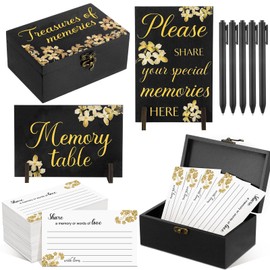 Gilprop Share a Memory Card for Celebration of Life 100 Pcs Funeral Memorial Cards 2 Wood Sign with 4 Holds Memorial Box with Pen for Funeral Decorations (Forget Me Not Flower)