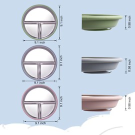 Yikinip 9 Inch Stainless Steel Plate and Silicone Suction, Toddler Plates Non-Toxic Dividers, Stainless Steel Kids Plates, green, pink, blue