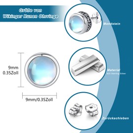 Viking Earrings 925 Sterling Silver Nordic Viking Jewellery Men's Stud Earrings with Viking Runes Gifts for Men Women, Sterling Silver