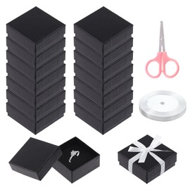 Swpeet 17Pcs 2.95 x 2.95 x 1.2Inch Black Fan Pattern Cardboard Jewelry Gift Boxes with Scissors and Polyester Ribbon Assortment Kit, Necklace Earring Bracelet Boxes Gift Case for Jewelry Storage